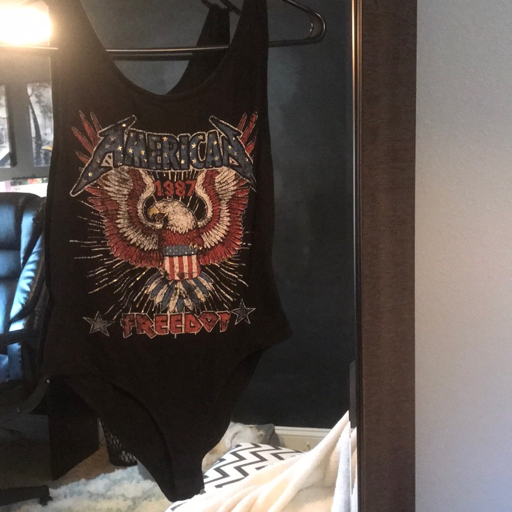 Black body suit. “American Freedom” w/ Eagle.